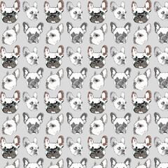 Heads of French Bulldogs.Seamless pattern.