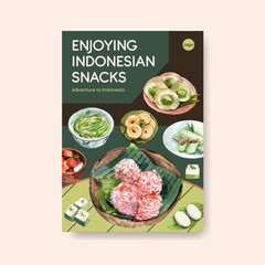 Poster template with Indonesian snack concept watercolor illustration