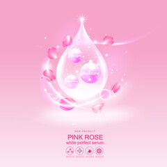 Rose Collagen Solution Serum  and Vitamin Pink Background for Skin Care Cosmetic concept.