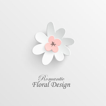 Paper flower. White flower cut from paper.Vector illustration.