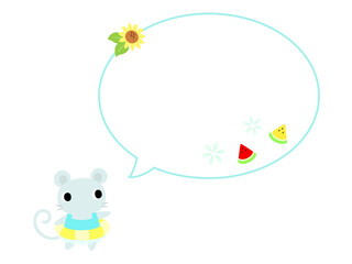 夏のネズミアイコン　吹き出し＋装飾付