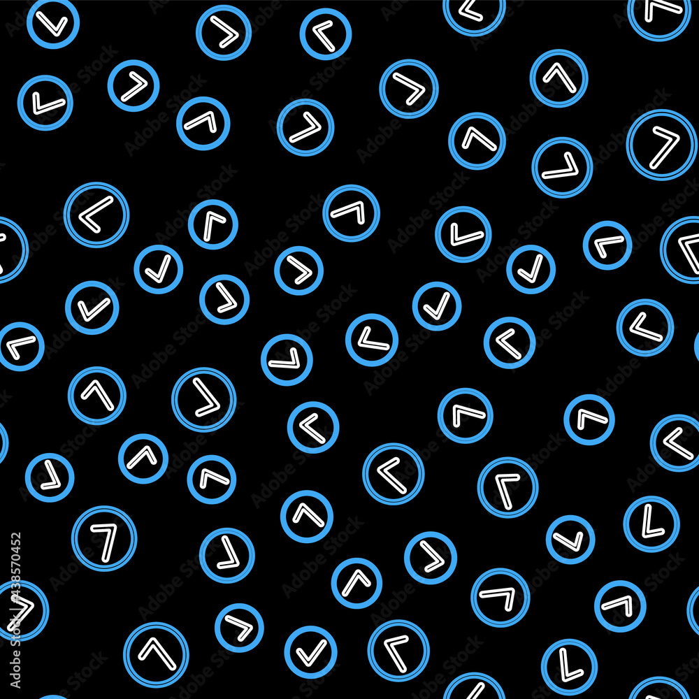 Poster line check mark in circle icon isolated seamless pattern on black background. choice button sign. ch