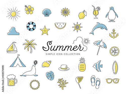 夏のシンプルな線画アイコンセット01 ビーチ 海 自然 動物 花 果物 2色 Wall Mural Ricorico 夏のシンプルな線画アイコンセット01 ビーチ 海 自然 動物 花 果物 2色 Wall Mural Ricorico