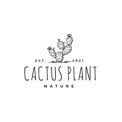 Fototapeta na wymiar Cactus Tree Plant Drawing Logo Illustration Template Icon 