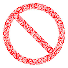 Recursive combination not allowed. Vector mosaic is composed of recursive not allowed elements. Flat vector design on a white background.