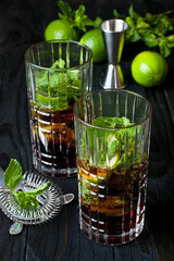  Alcoholic cocktail  on  black wooden background