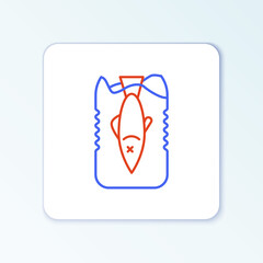 Line Stop ocean plastic pollution icon isolated on white background. Environment protection concept. Fish say no to plastic. Colorful outline concept. Vector