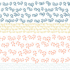 Leaves vector seamless pattern. Simple geometric repeat in pastel colors. Rows of elements on white background.
