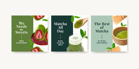 Banner template with matcha sweets concept ,watercolor style