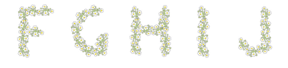 The letters F, G, H, I, J are made of white flowers