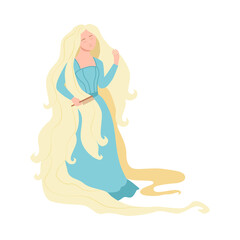 Obraz na płótnie Canvas Rapunzel with Long Blonde Hair as Fabulous Medieval Character from Fairytale Vector Illustration