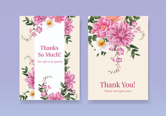 Thank you card template with spring flower concept,watercolor style