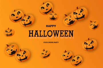 happy halloween with 3d black lettering.