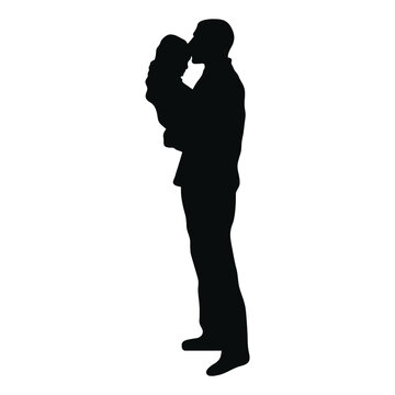 Silhouette of a father and child holding in arm. Father silhouette with little girl vector illustration.