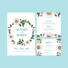 Wedding card template with spring flower concept,watercolor style