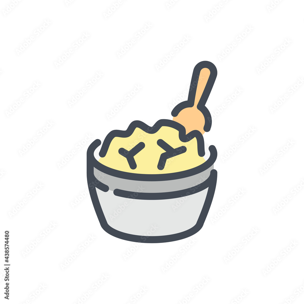 Aufkleber bowl with butter and spoon color line icon. cocoa butter vector outline colorful sign.