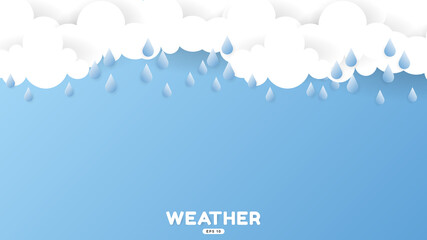 Big clouds and rain, illustration of the weather concept ,  Paper cut style ,Vector illustration EPS 10