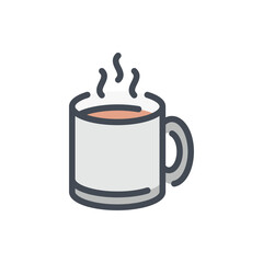 Cup of hot chocolate color line icon. Mug with hot drink and steam vector outline colorful sign.