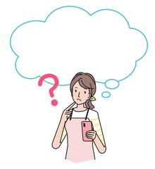 スマホを片手に悩む若い女性