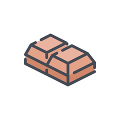 Chocolate piece color line icon. Piece of chocolate bar vector outline colorful sign.