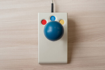 Close-up of a specialized computer mouse for people with cerebral palsy.