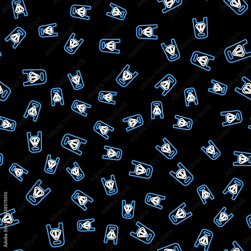 Poster line wet floor and cleaning in progress icon isolated seamless pattern on black background. cleaning