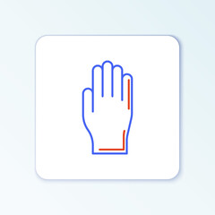 Obraz premium Line Medical rubber gloves icon isolated on white background. Protective rubber gloves. Colorful outline concept. Vector