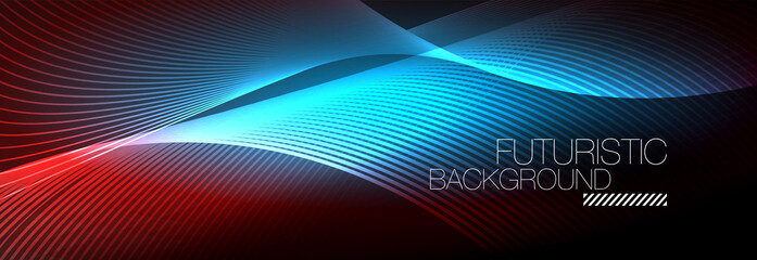 Abstract neon glowing light in the dark with waves. Shiny magic energy and motion concept, vector abstract wallpaper background