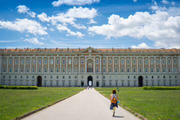 The Royal Palace of Caserta, Italy, June 2021, Tourists visit the Royal Palace
