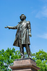 Monument to Russian poet Alexander Pushkin on Culture square in Saint Petersburg, Russia
