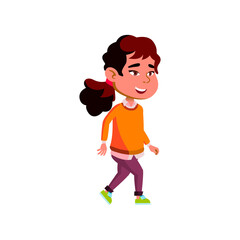 delighted young lady walking slowly on path cartoon vector. delighted young lady walking slowly on path character. isolated flat cartoon illustration