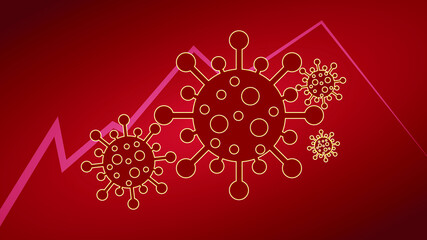 red color gradient background with virus illustration