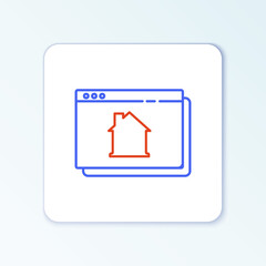 Line Online real estate house in browser icon isolated on white background. Home loan concept, rent, buy, buying a property. Colorful outline concept. Vector