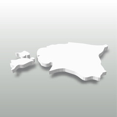 Estonia - white 3D silhouette map of country area with dropped shadow on grey background. Simple flat vector illustration.