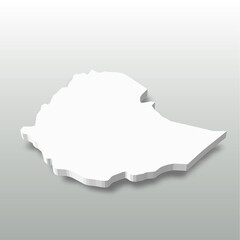 Ethiopia - white 3D silhouette map of country area with dropped shadow on grey background. Simple flat vector illustration.