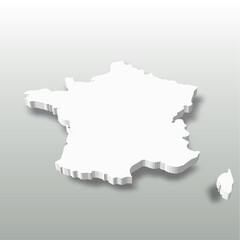 France - white 3D silhouette map of country area with dropped shadow on grey background. Simple flat vector illustration.