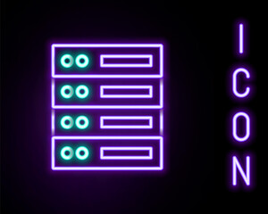 Glowing neon line Server, Data, Web Hosting icon isolated on black background. Colorful outline concept. Vector