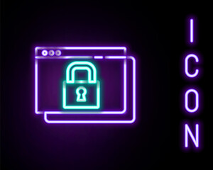 Glowing neon line Secure your site with HTTPS, SSL icon isolated on black background. Internet communication protocol. Colorful outline concept. Vector