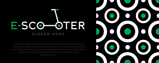 logo electro scooter on a black background with place for text. Seamless background with circles. Eco transport concept. Vector, illustration © art_rich