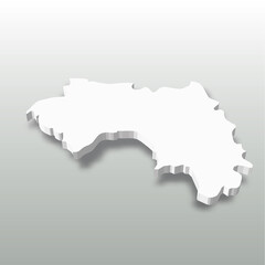 Obraz premium Guinea - white 3D silhouette map of country area with dropped shadow on grey background. Simple flat vector illustration.