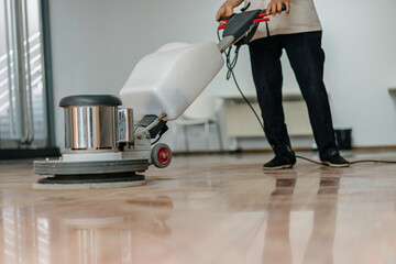 cleaning floor with machine