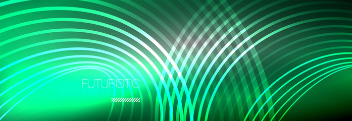 Dark abstract background with glowing neon circles. Trendy layout template for business or technology presentation, internet poster or web brochure cover, wallpaper