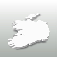 Ireland - white 3D silhouette map of country area with dropped shadow on grey background. Simple flat vector illustration.