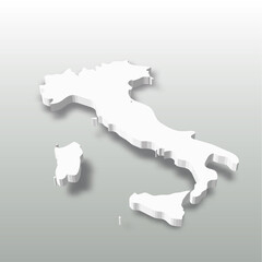 Italy - white 3D silhouette map of country area with dropped shadow on grey background. Simple flat vector illustration.