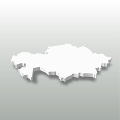 Kazakhstan - white 3D silhouette map of country area with dropped shadow on grey background. Simple flat vector illustration.