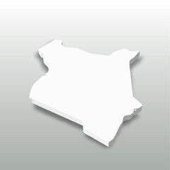 Kenya - white 3D silhouette map of country area with dropped shadow on grey background. Simple flat vector illustration.