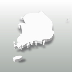 South Korea - white 3D silhouette map of country area with dropped shadow on grey background. Simple flat vector illustration.