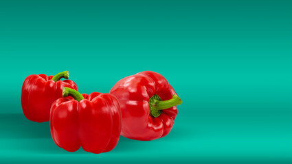 Composition on the table of red bell peppers. Vegetarianism, healthy lifestyle, vitamins.