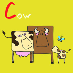 Funny Animal Family Alphabet, Letter C - cow