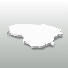 Lithuania - white 3D silhouette map of country area with dropped shadow on grey background. Simple flat vector illustration.